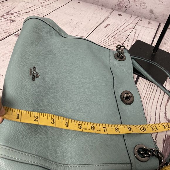 Coach Turnlock Edie Shoulder‎ Bag Cloud Blue Pebbled Leather Chain - Picture 16 of 16